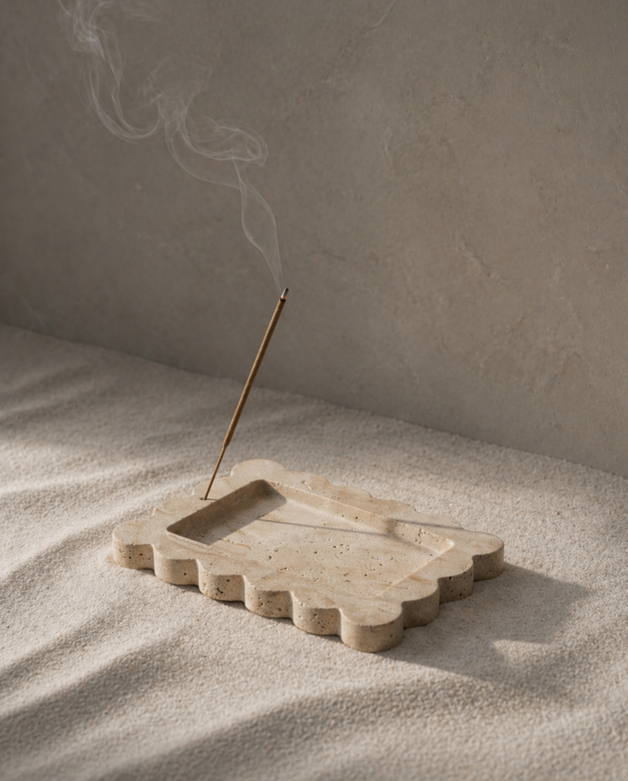 LINE incense holder by Komo Atelier, clean rectangular central well