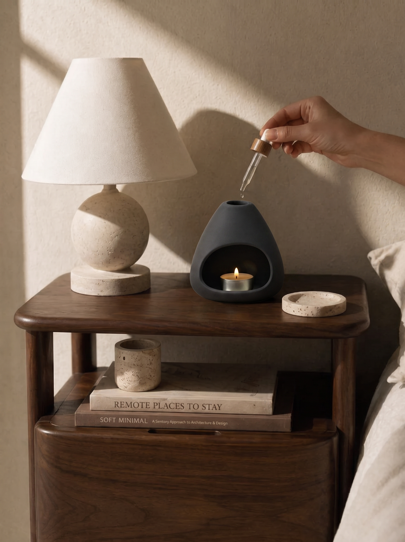 VESSEL oil burner, warms fragrance oil with a single tea light, no electricity