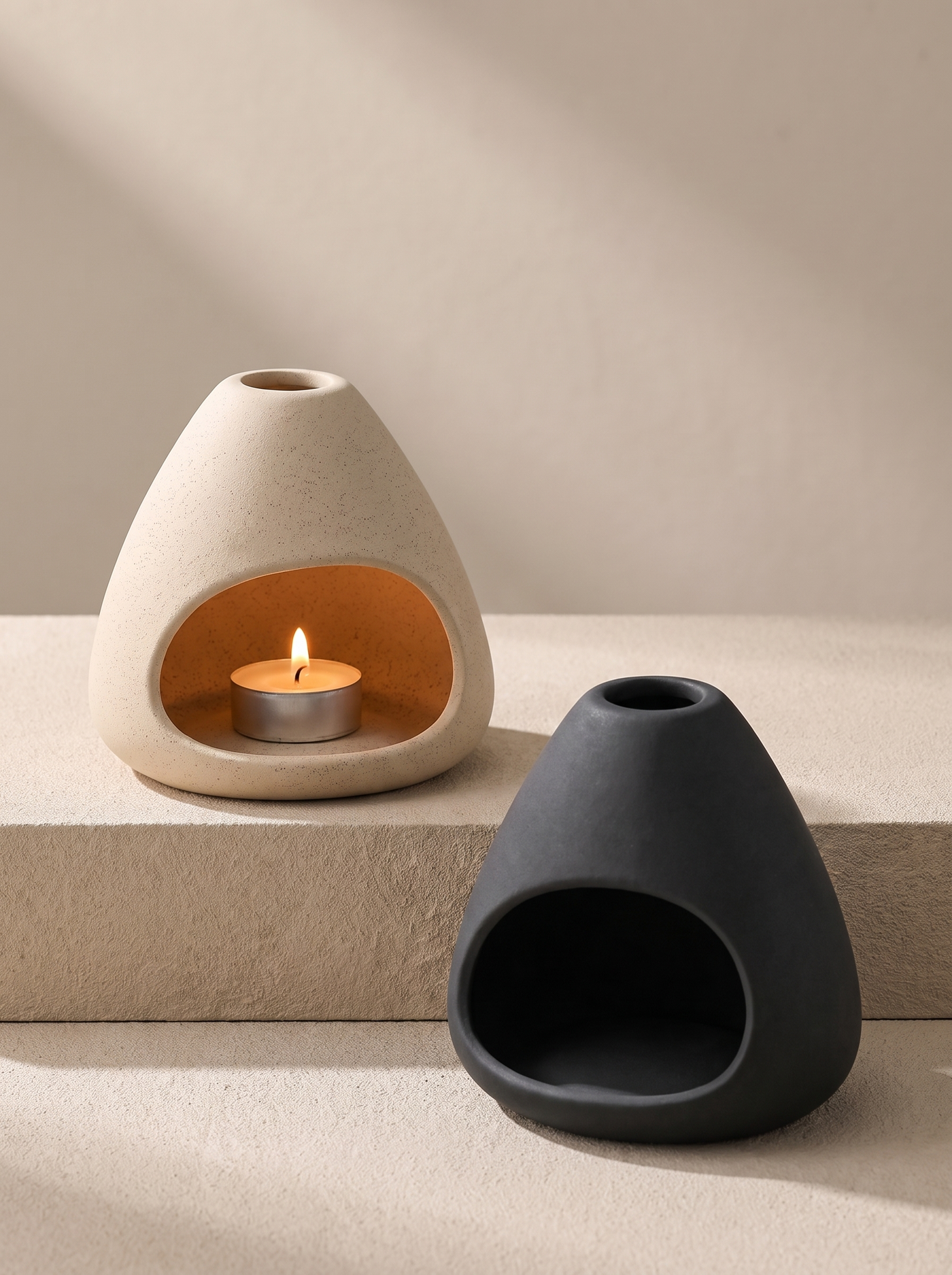 VESSEL sculptural oil burner in matte ceramic