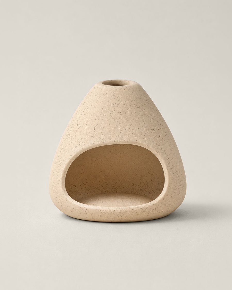 VESSEL oil burner by Komo Atelier, matte ceramic with a triangular hollow form