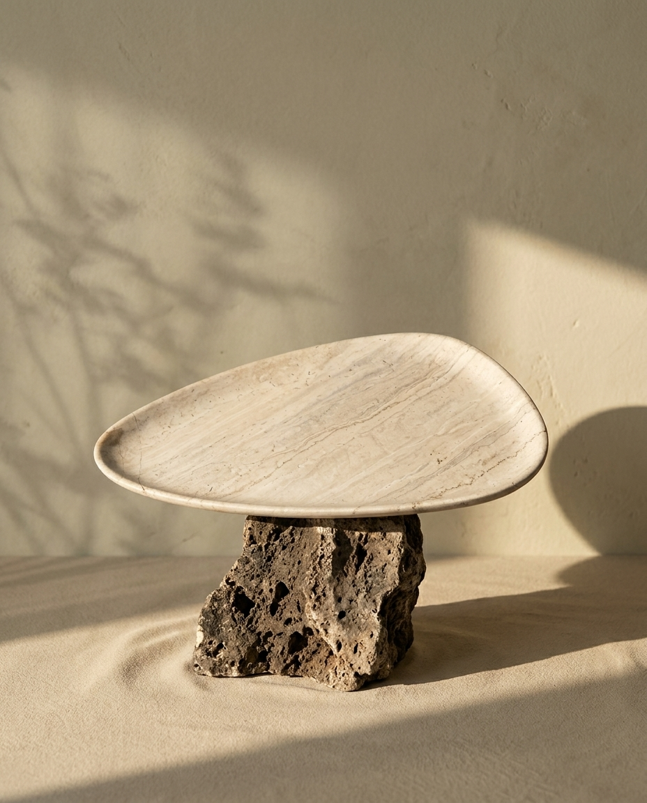 SURFACE II travertine tray by Komo Atelier, organic found edge