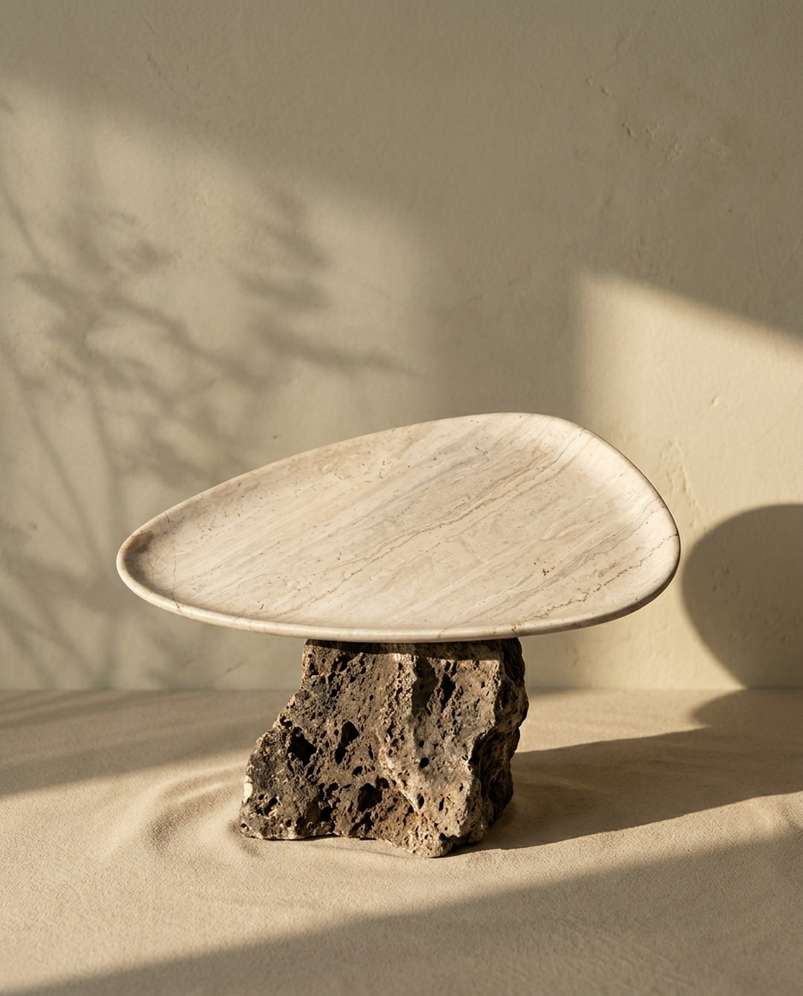 SURFACE II travertine tray by Komo Atelier, organic found edge