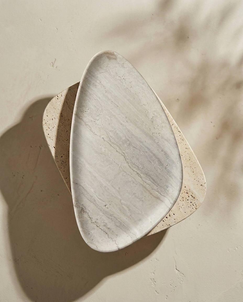 SURFACE II stone tray, horizontal mineral banding across travertine