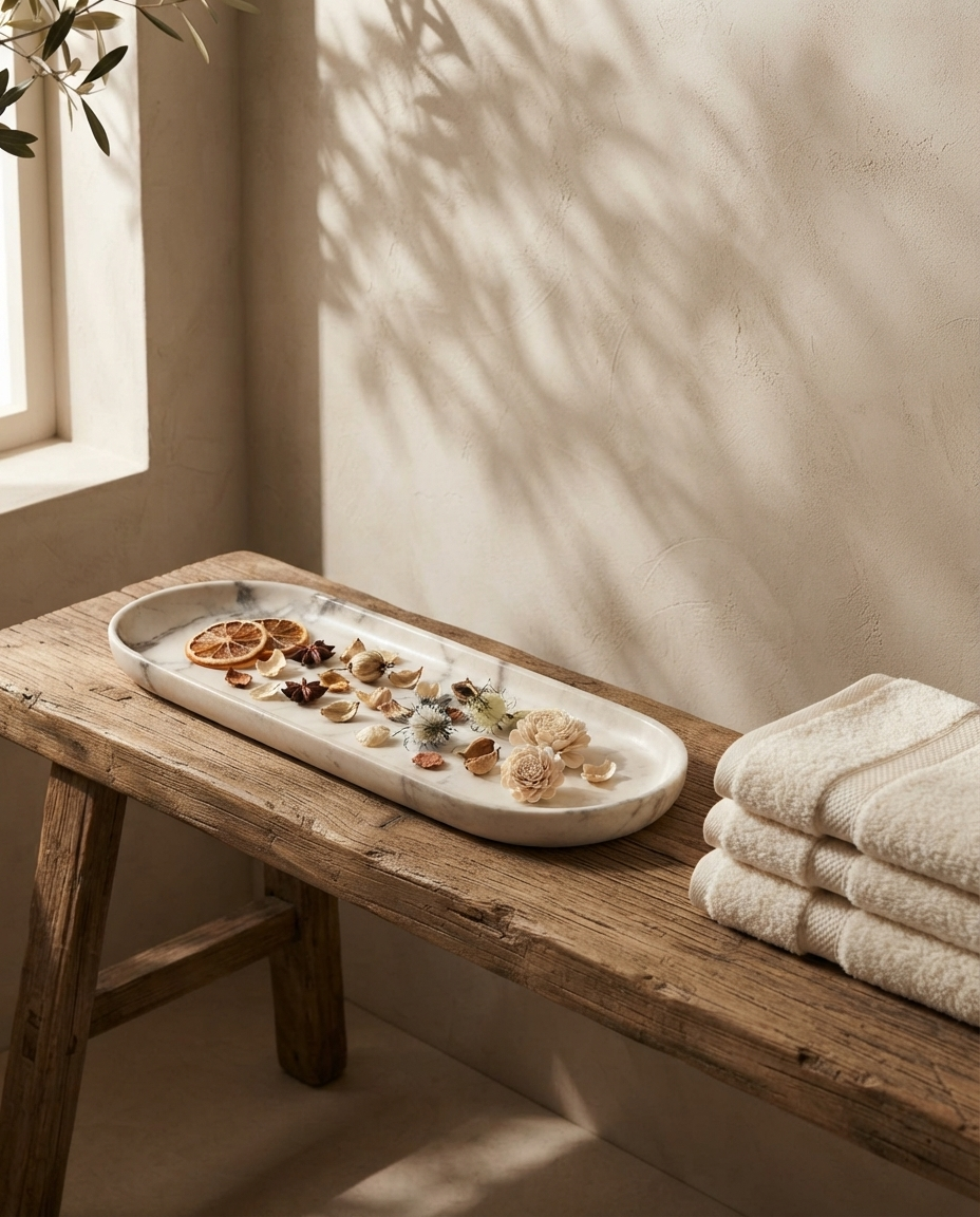SURFACE I elliptical travertine catchall tray