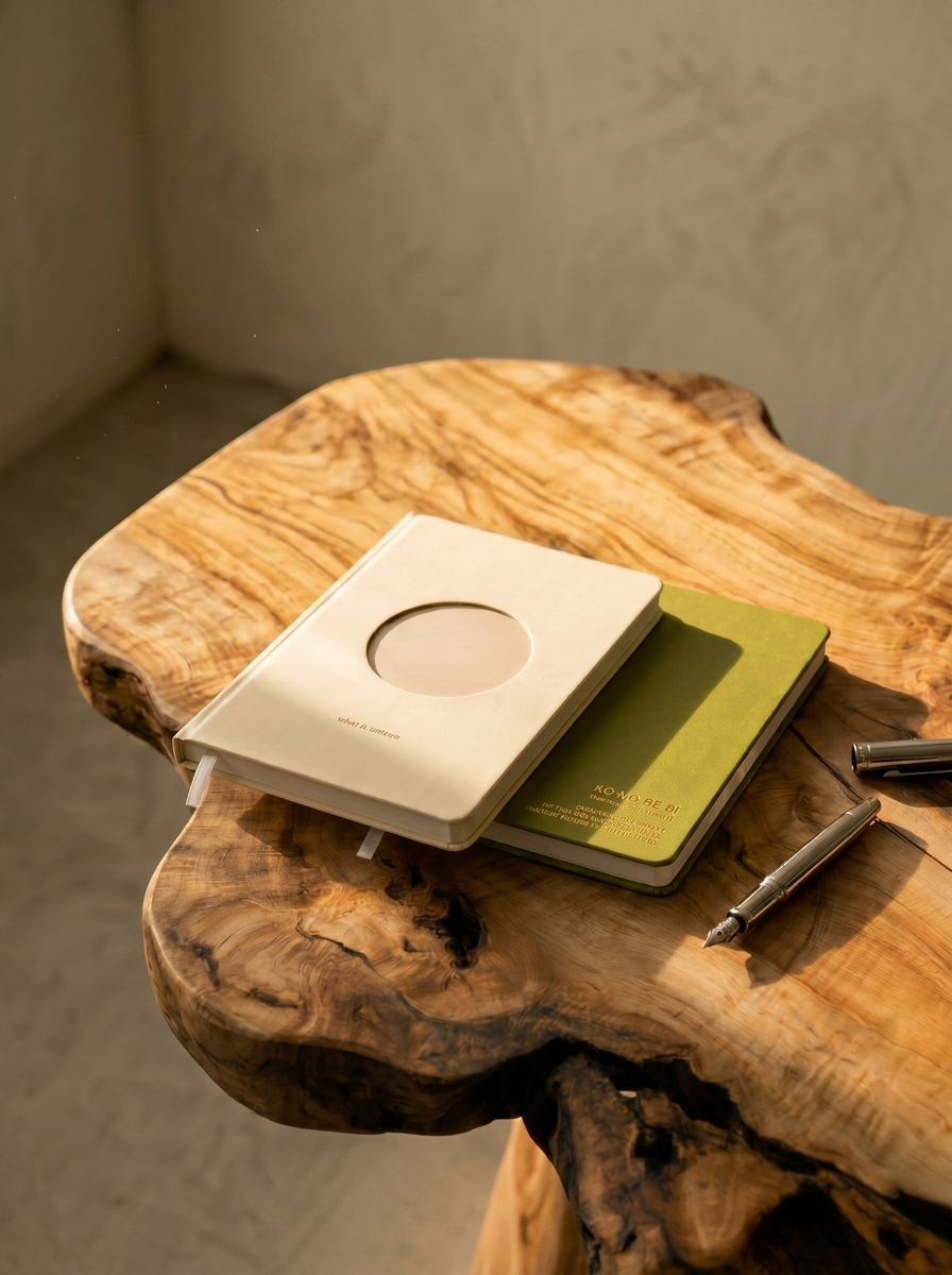 PAUSE writing set by Komo Atelier, olive leather notebook